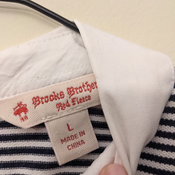 BROOKS BROTHERS White Collar Striped Tee with Zippered Back - Picture 3 of 7